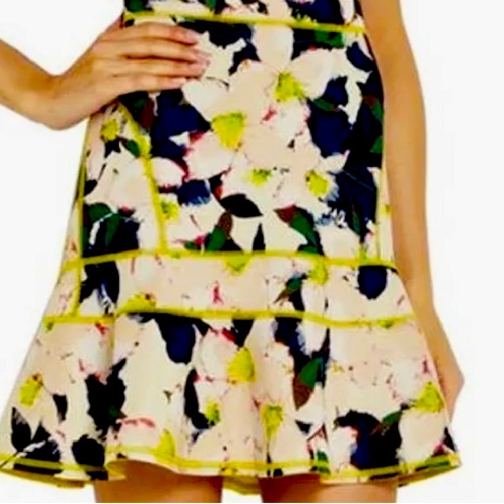 J. Crew Black Navy And Lime Floral Flared Ruffled  Skirt Size 8